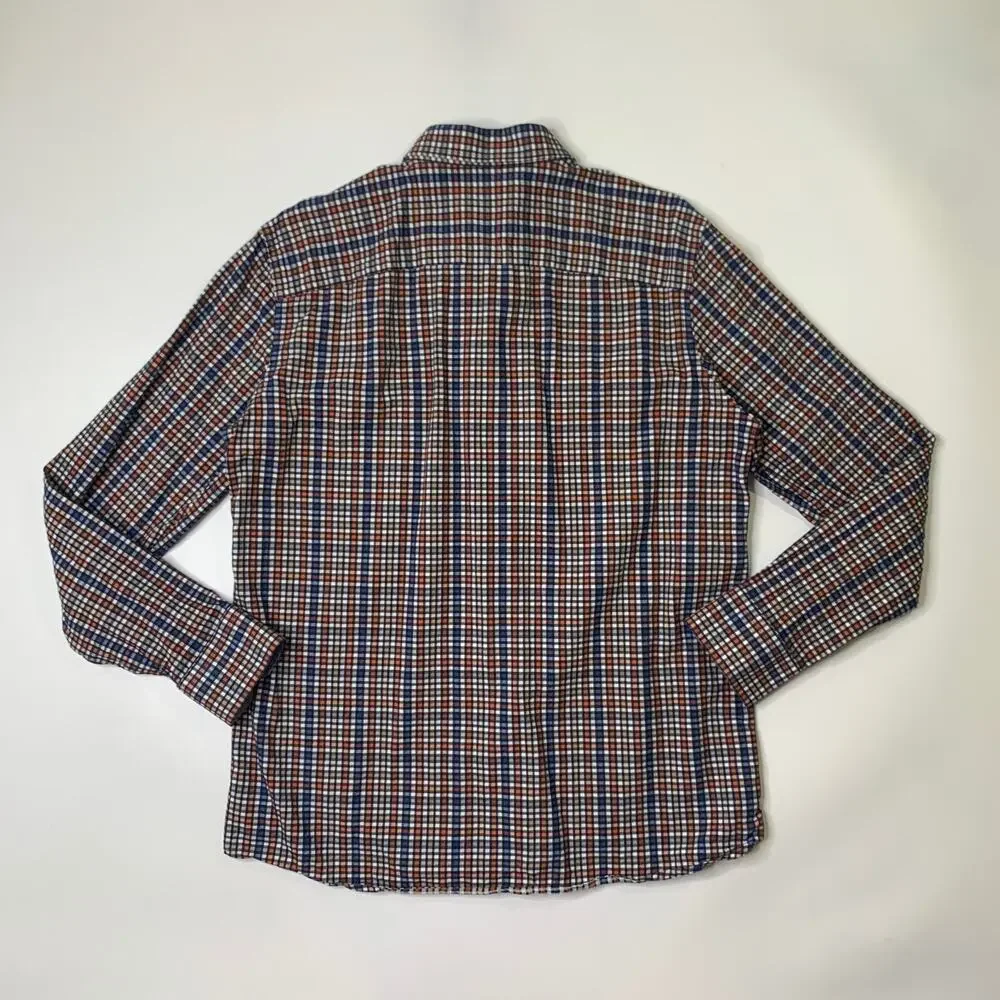 Johnston & Murphy Shirt Mens M Medium Cotton Flip Cuff Plaid Button Down Dress